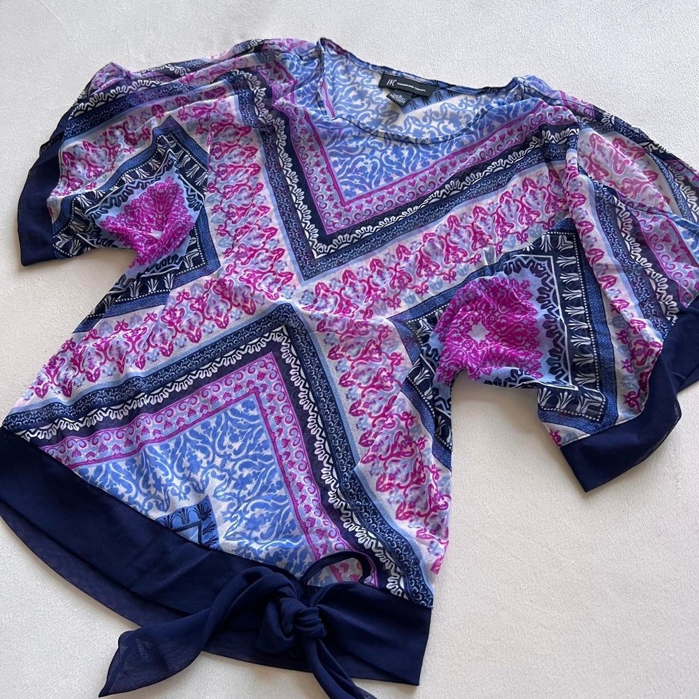 Y2K Sheer Poncho Paisley Peekaboo Shoulder INC Chic Office Career Fairy Flowy